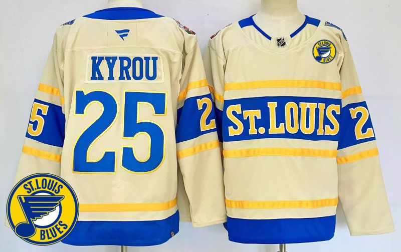 Men St.Louis Blues #25 Kyrou Cream Fanatics 2025 NHL Jersey style 5